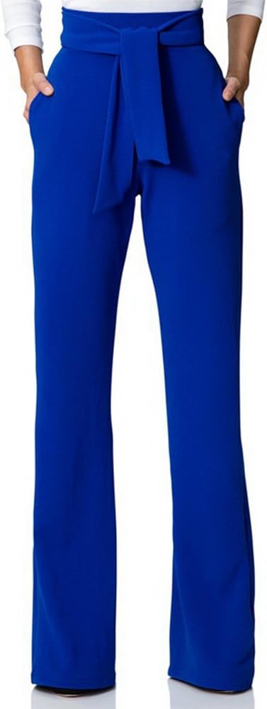 Lucuna Women's Stretchy High Waisted Loose Fit Bootcut Office Work Long Pants with Belt