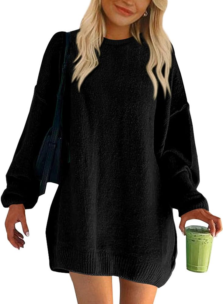 BTFBM 2024 Womens Sweaters Casual Crewneck Long Sleeve Oversized Sweater Dress Fall Winter Loose Slouchy Soft Pullover