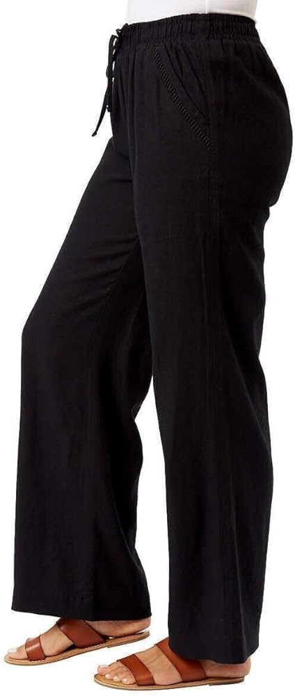 Briggs Ladies' Linen Blend Pull-On Pant (US, Alpha, X-Large, Regular, Regular, Black)