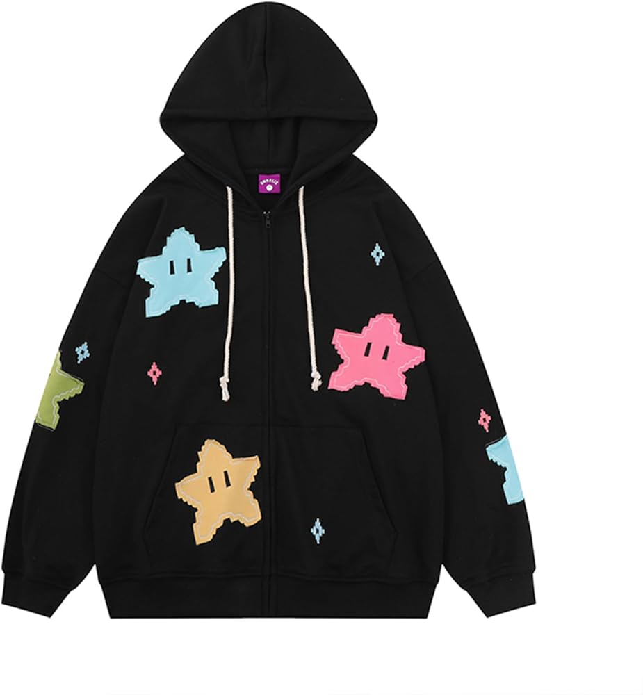 GOOCHEER Women 's Teen Girl Star Print Y2K Zip Up Hoodies Jacket Sweatshirt Cute Fall Jacket Hoodie Clothes