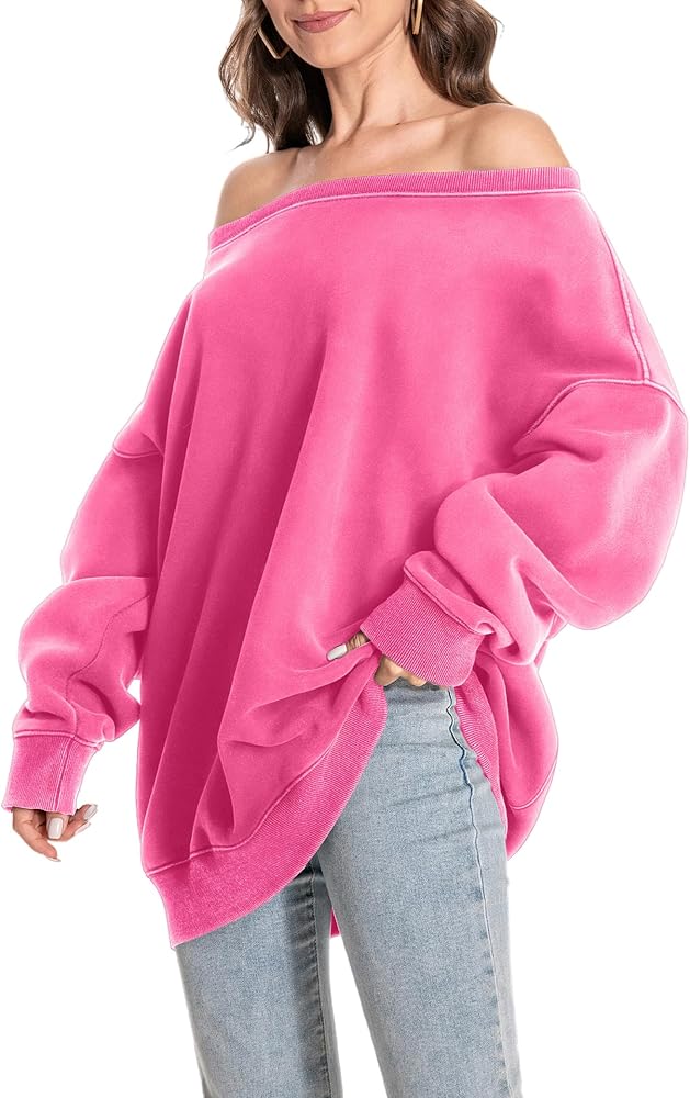 Hatant Womens Oversized Sweatshirt Vintage Hoodies Fleece Sweatshirts for Women Off Shoulder Pullover Sweater Fashion Outfits