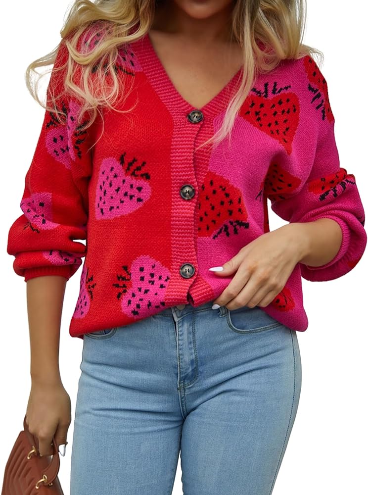 ECOWISH Women Floral Cropped Cardigan: Fall Long Sleeve Open Front Fuzzy Daisy Print Knit Sweaters Casual Y2k Outerwear