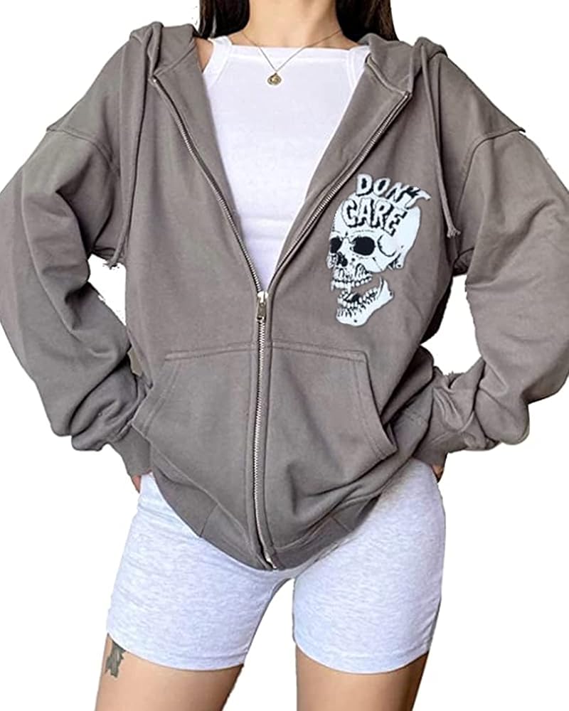 Women Fashion Hoodies Sweatshirt,Holloween Skull Print Casual Fall Long Sleeve Loose Fit Hooded Pullover Tops,Pullover Tops Loose Sweatshirt with Pocket(E-grey Skull, S)