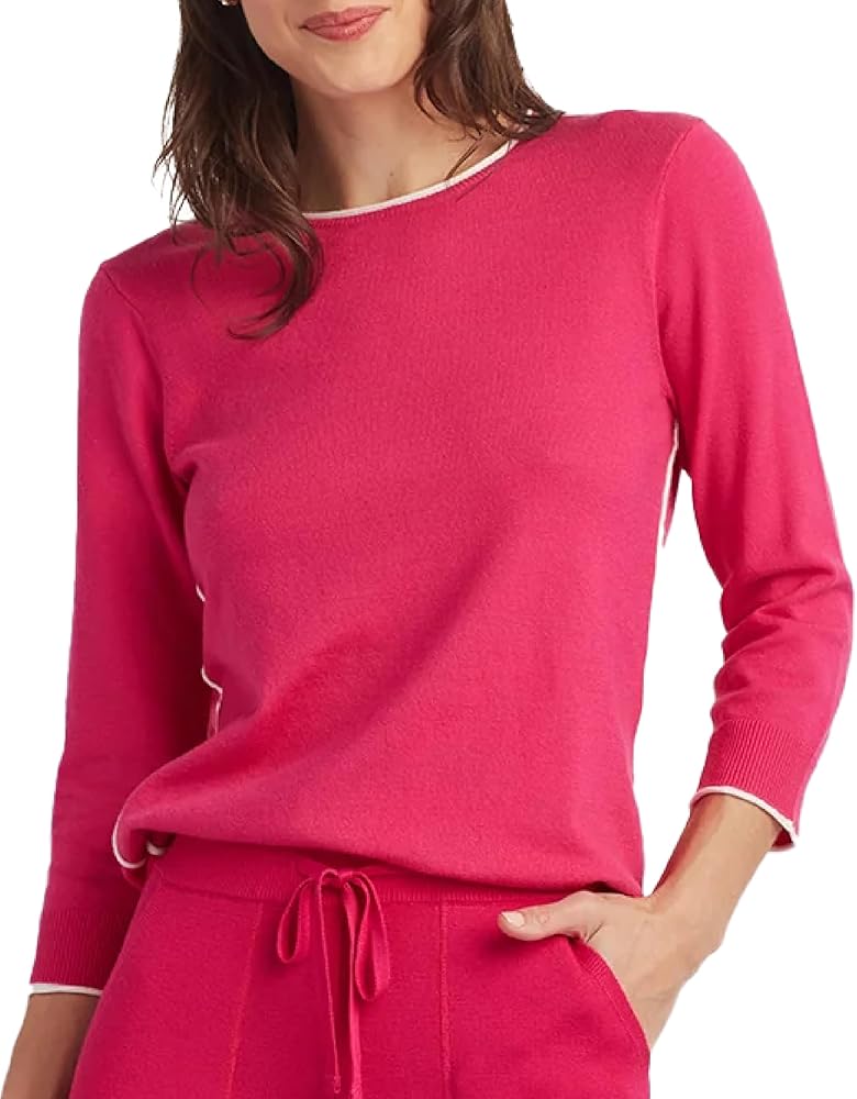 ELLEN TRACY Women's Crew Neck Sweater, Blair Long Sleeve Pullover Crewneck Top