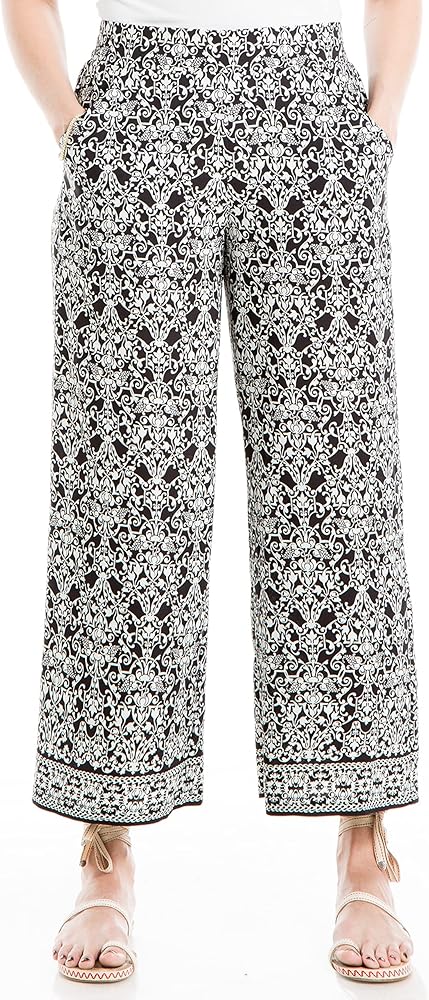 Max Studio Women's Crepe Hem Border Wide Leg Pant