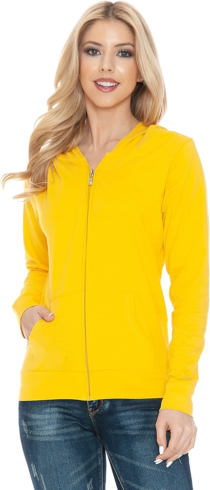 Women's Hoodie Jacket - Full Zip Up Slim Fit Hooded Top Lightweight Stretch Active Yoga Workout Sweatshirt Pullover Yellow