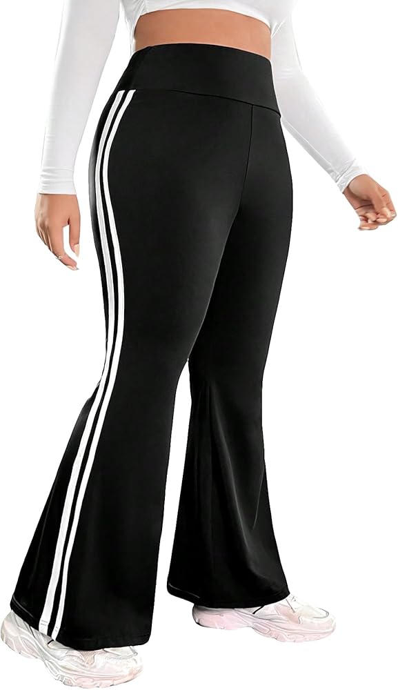 Verdusa Women's Plus Size High Waist Striped Flared Pants Wide Leg Pants Long Trousers