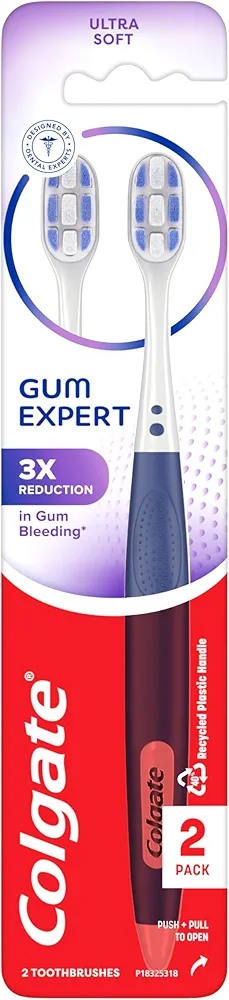 Colgate Gum Expert Ultra Soft Gum Toothbrush Pack, Extra Soft Toothbrush for Sensitive Gums, Gum Bleeding and Irritation, 2 Pack