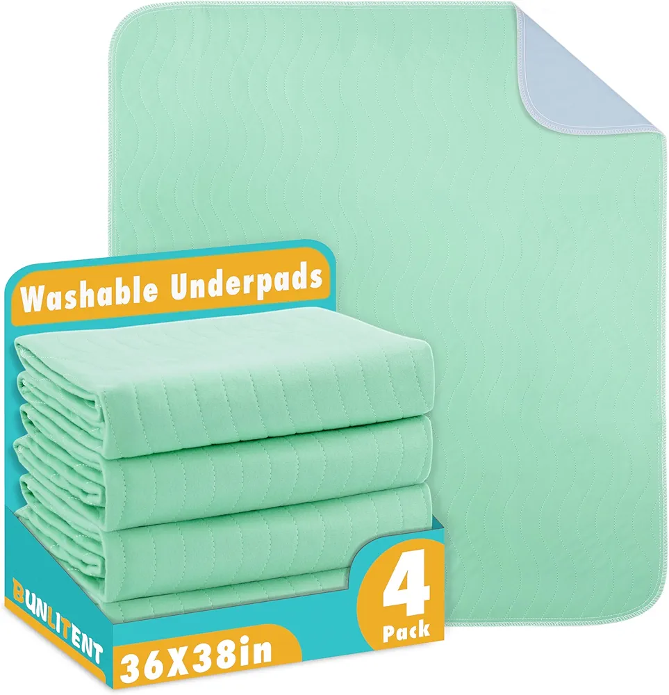 Washable Underpads, 36" x 38", 4 Pack - Heavy Absorbency Reusable Bedwetting Incontinence Pads for Kids, Adults, Elderly, and Pets - Waterproof Protective Pad for Bed, Couch, Sofa, Floor