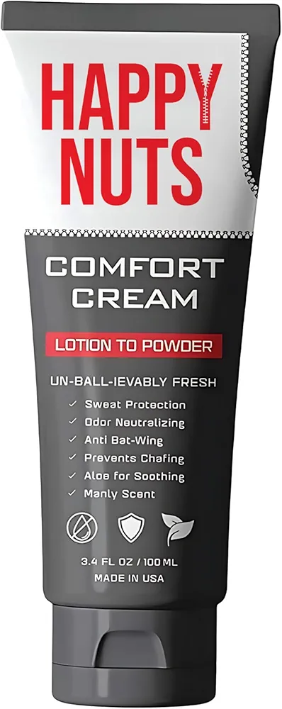 HAPPY NUTS Comfort Cream Deodorant For Men: Anti-Chafing Sweat Defense, Odor Control, Aluminum-Free Mens Deodorant & Hygiene Products for Men's Private Parts 3.4 oz.(1 Pack, Original)