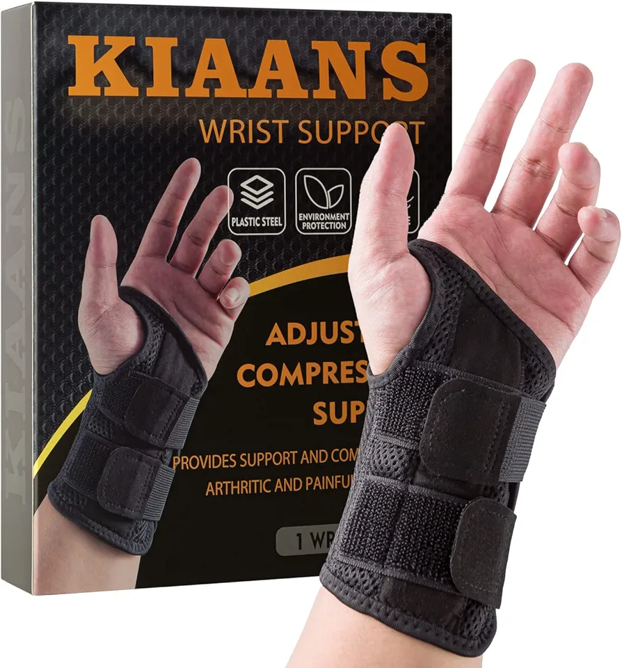 Wrist Brace Carpal Tunnel Adjustable Wrist Support for Men Women Right Left Hand Brace for Tendonitis, Arthritis, Sprains (Left Hand-Black, S/M)