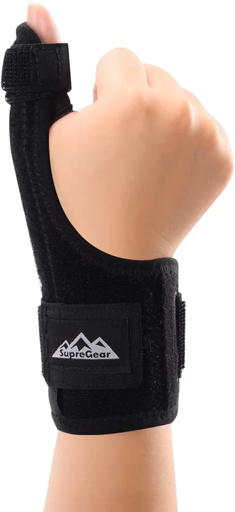 supregear Thumb Brace, Universal Adjustable Trigger Thumb and Wrist Support Thumb Stabilizer Thumb Spica Splint Compression Wrap One Size Fits Most Left or Right Hand, Black