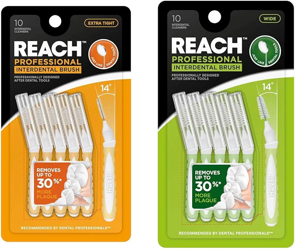 Reach Interdental Brush Extra Tight 0.7mm & Wide 1.3mm Bundle | Removes up to 30% More Plaque | 10 Brushes Each