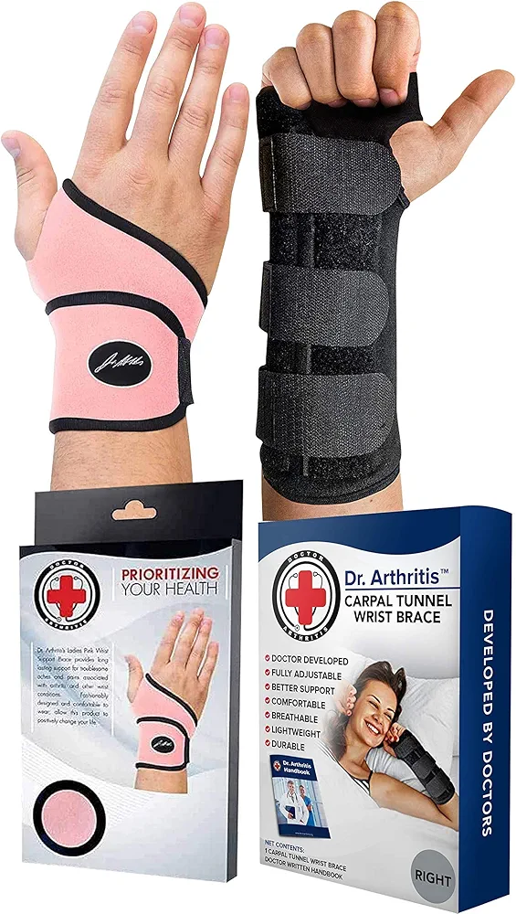 Dr. Arthritis Bundle: Wrist Support (Pink) + Carpal Tunnel Wrist Brace (Right)