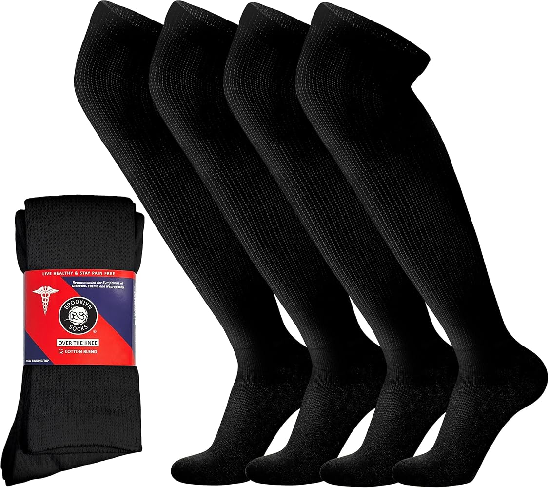 4 Pairs of Over the Knee Non-Binding Cotton Diabetic Neuropathy Socks