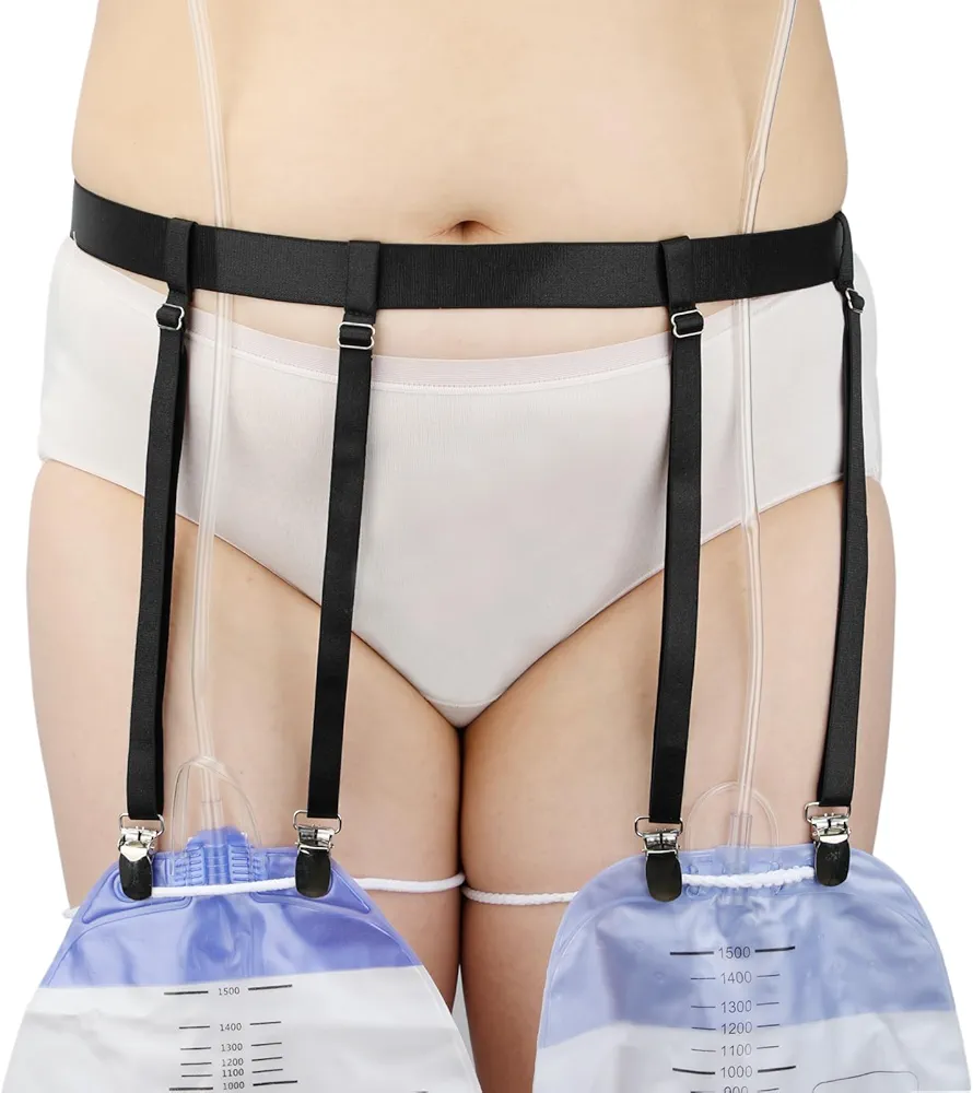 Catheter Leg Bag Holder Straps Urine Drainage Bag Leg Band Straps Adjustable Foley Tube Stabilization Device Belt for The Support of Incontinence Drainage Bags Wheelchairs Men Women Black