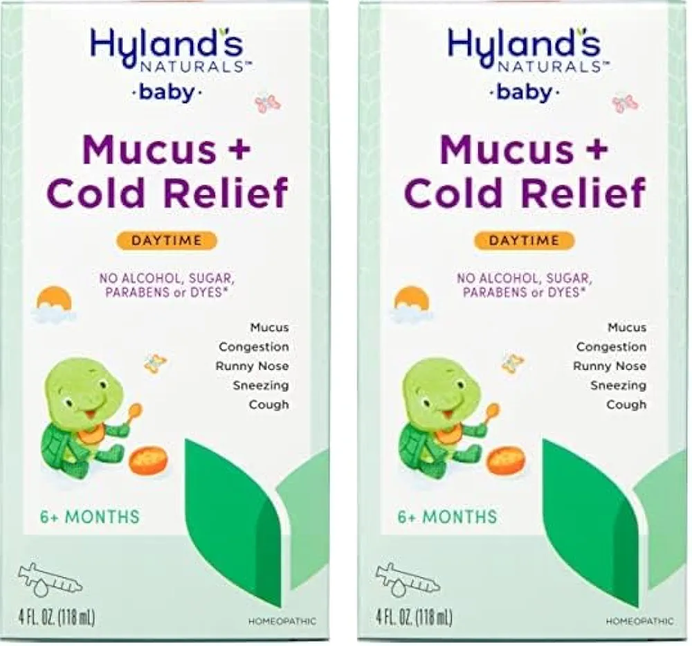 Hyland's Naturals Baby Mucus and Cold Relief, Daytime Baby Cold Medicine, Infant Cold and Cough Remedy, Decongestant, 4 Fluid Ounce (Pack of 2)