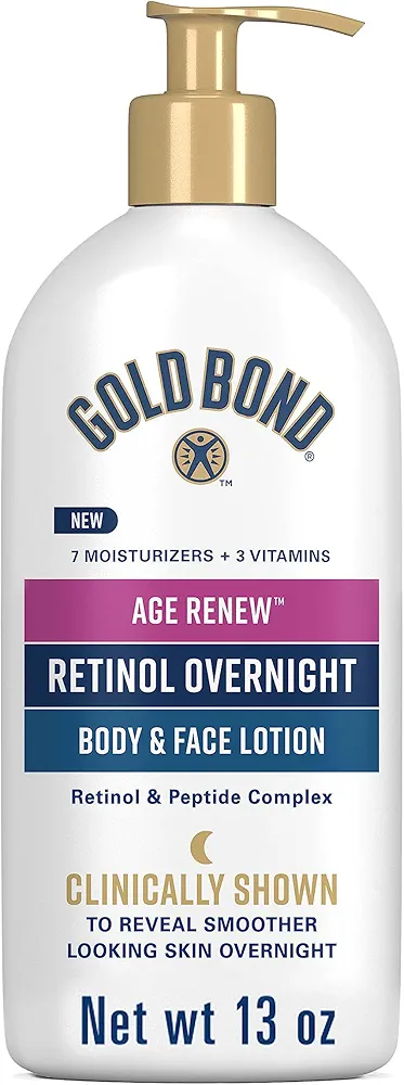 Gold Bond Age Renew Retinol Overnight Body & Face Lotion, With Retinol & Peptide Complex, 13 oz.