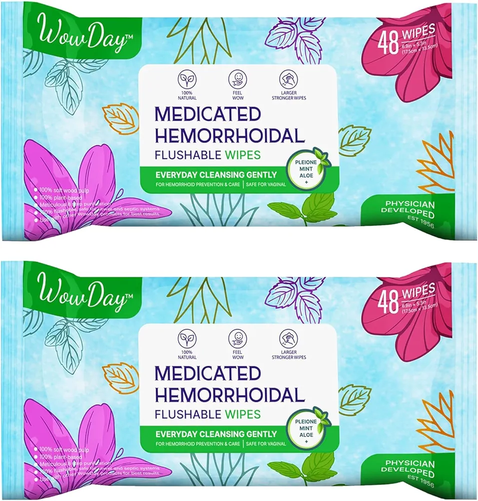 Daily Care Hemorrhoidal Medicated Wipes for Hemorrhoids - Flushable Hemorrhoid Wipes - Soothe & Reduce Hemorrhoid Discomfort (02 Pack)