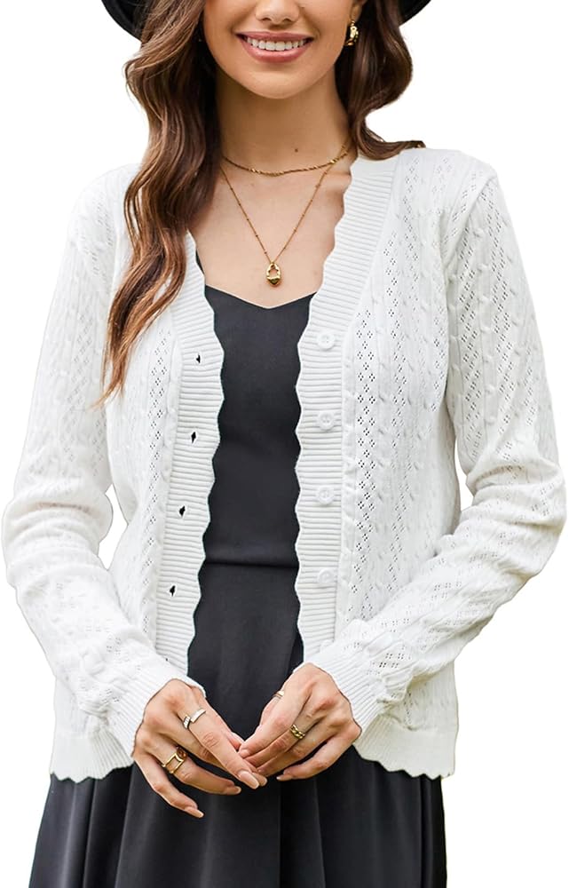 KANCY KOLE Women's 2024 Long Sleeve Cropped Cardigan Sweaters Lightweight Crochet Button Down Cardigans Shrug S-2XL