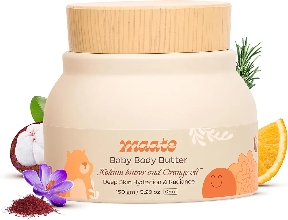 MAATE Baby Body Butter (150 gm) | Enriched with Pure Kokum Butter, Shea Butter, Orange & Saffron Oil | Baby Cream For Face, Skin & Body | Baby Body Butter For Kids 0-12 years | Baby Moisturizer Cream