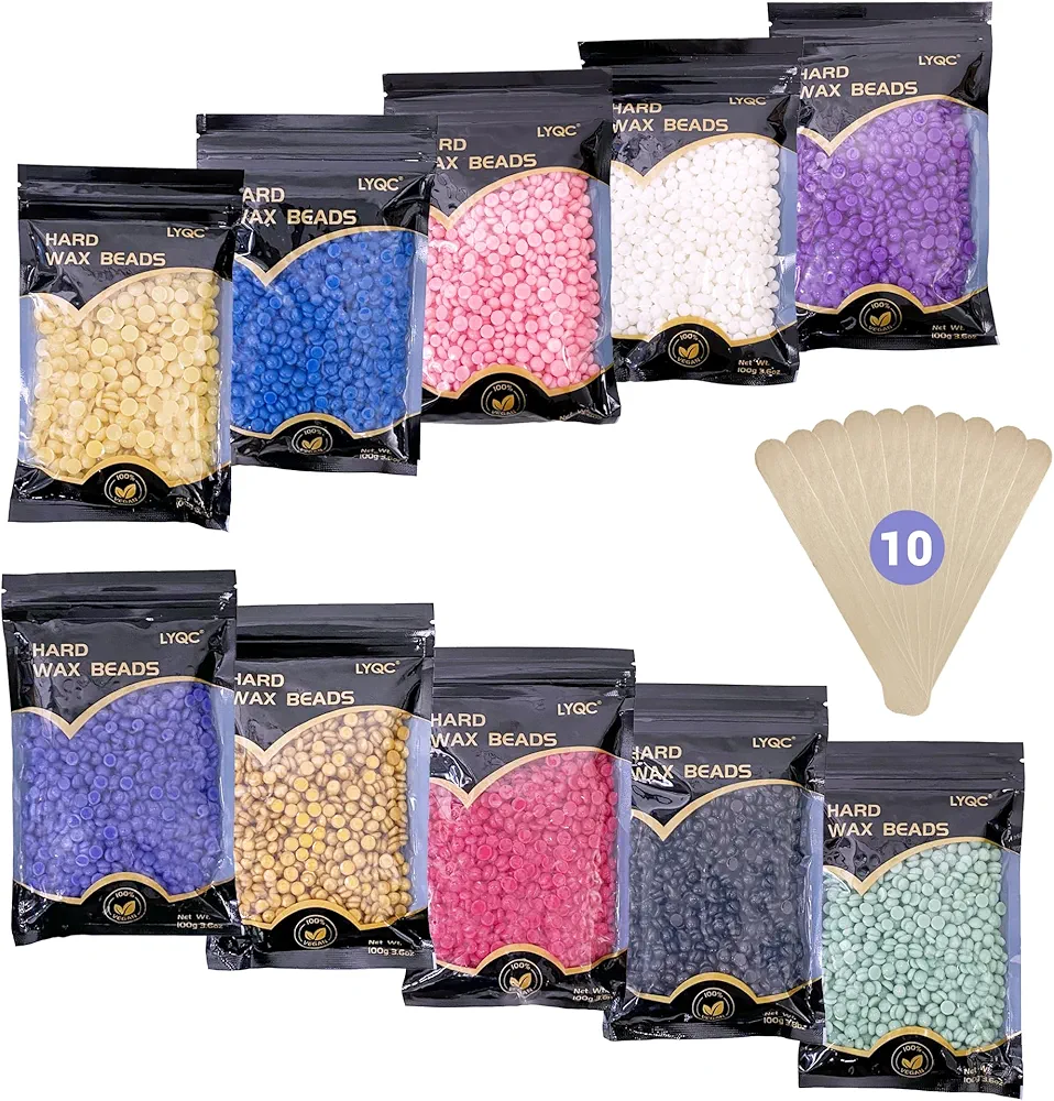 2.2lbs Hair Removal Wax Beads, Professional Hard Wax Beads 1000g, with 10 Applicators, Suitable for Full Body, Painless Gentle Wax Bead Hair Removal for Men and Women