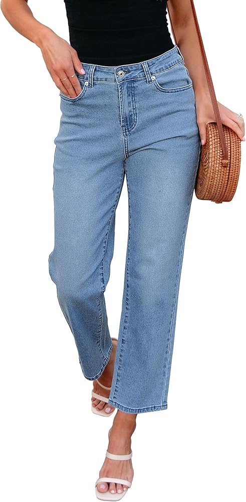 luvamia Straight Leg Jeans for Women High Waisted Trendy Cropped Stretchy Denim Pants Ankle Mom Jeans Work Trouser Jeans