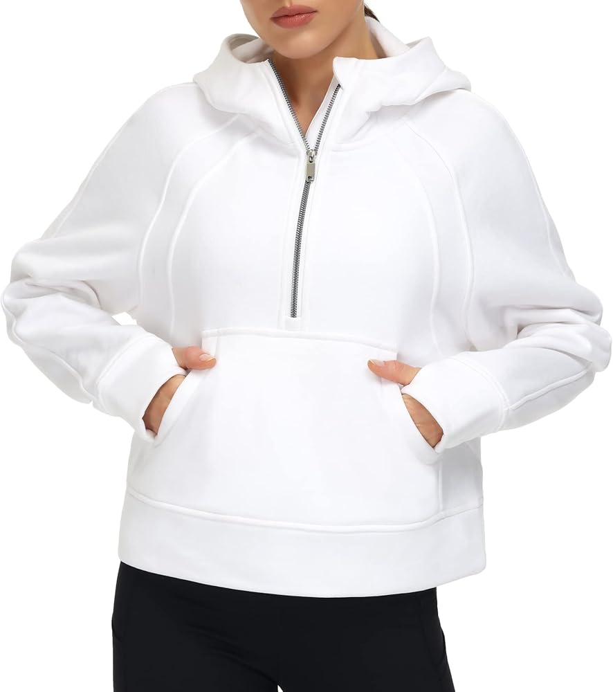 Dragon Fit Women Half Zippe Hoodies Collar Pullover Sweatshirts with Pockets Long Sleeve Crop Tops Thumb Hole