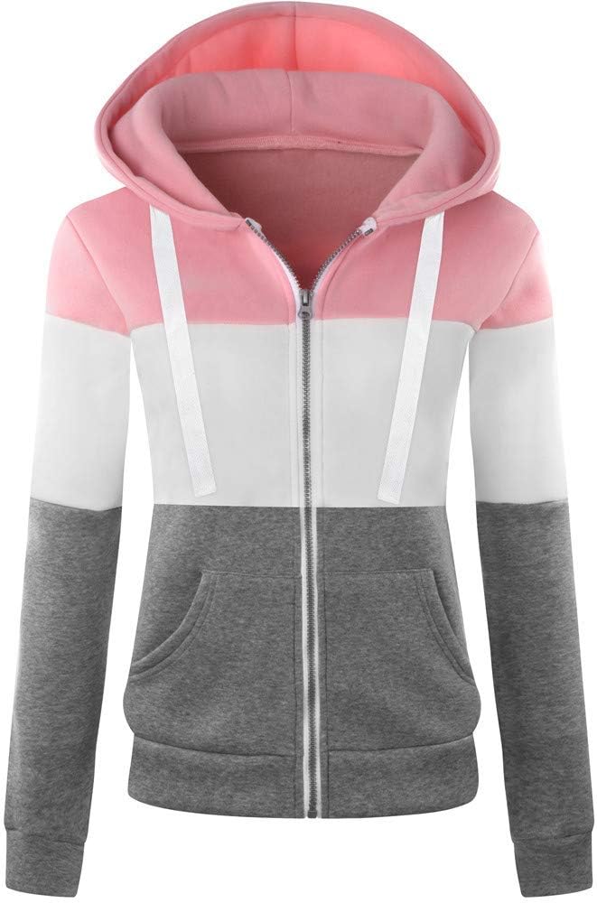 Hoodies for Women Color Block Hooded Sweatshirt Basic Zip-Up Jersey Jacket Long Sleeve Top with Pockets Plus Size