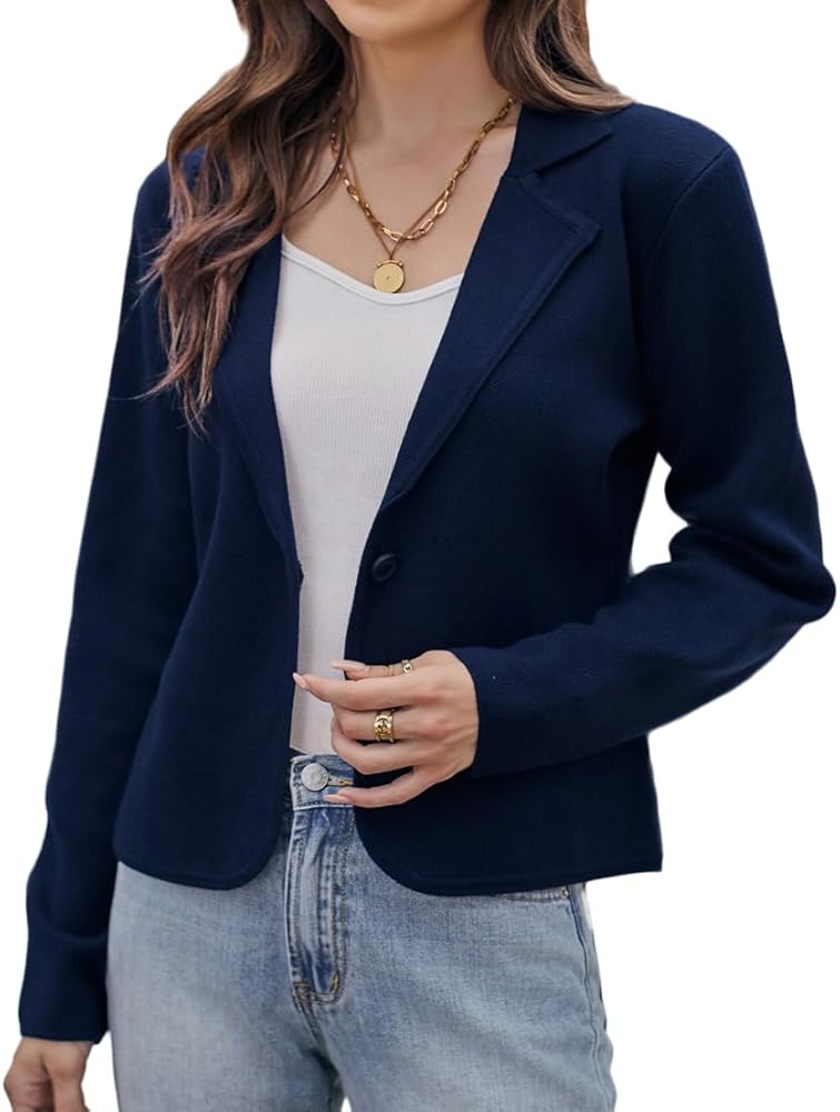 GRACE KARIN Women Sweater Blazer Casual Work Croppped Cardigan Lightweight Button Front Short Knit Blazer Jacket S-XXL