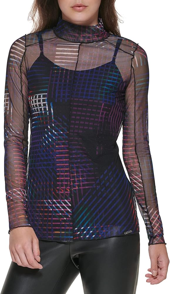 DKNY Women's Mesh Lined Sheer Sportswear Top