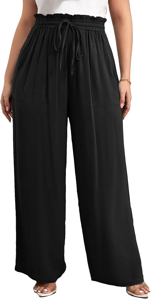 MakeMeChic Women's Casual Palazzo Pants Loose High Elastic Waisted Wide Leg Lounge Trousers Pants with Pockets