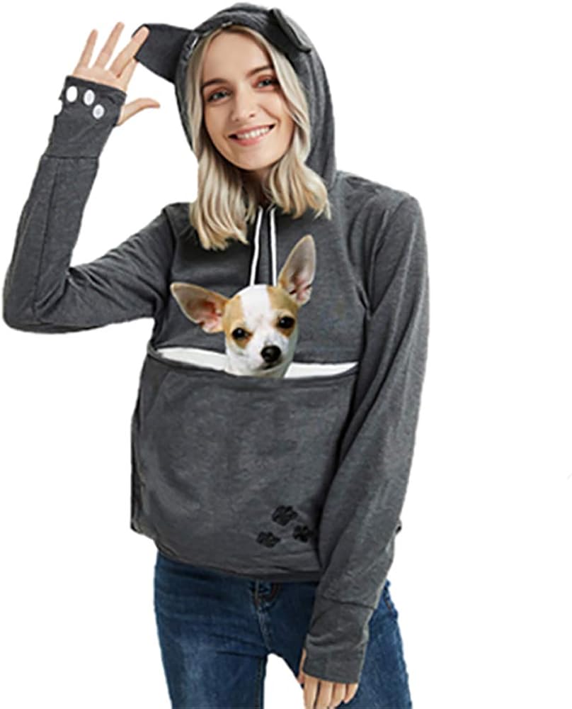 Women Pet Carrier Sweater Puppy Kitten Pouch Hoodies Long Sleeve Plus Size Tops