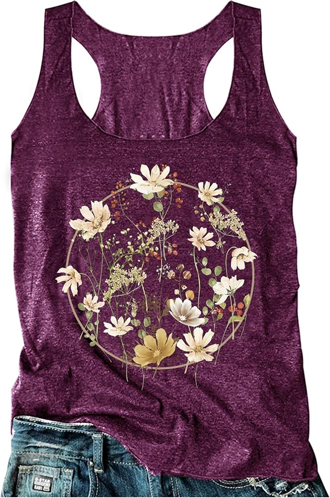 Womens Mandala Vintage Graphic Racerback Tank Tops Summer Casual Loose O-Neck Tanks Vest Vacation Classic-Fit Shirt Cami