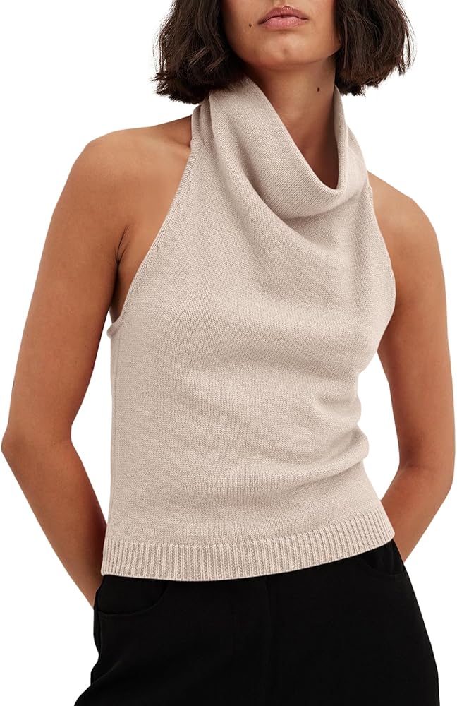 Langwyqu Womens Turtleneck Sweater Vests Sleeveless Knit Halter Tank Tops Sexy Loose Cami Shirts