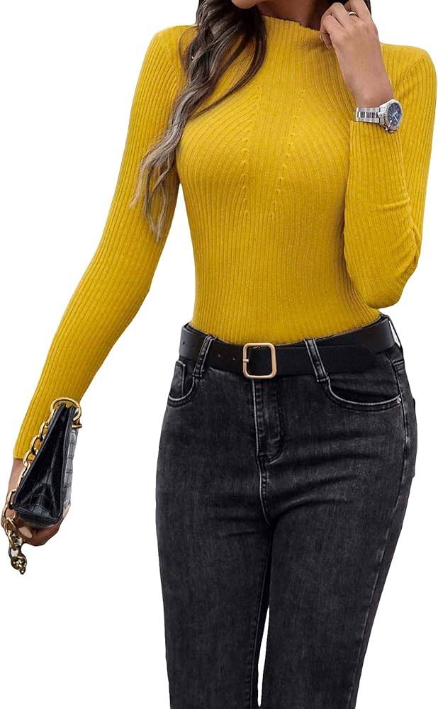 SOLY HUX Sweaters for Women Mock Neck Long Sleeve Slim Fitted Pullover Tops