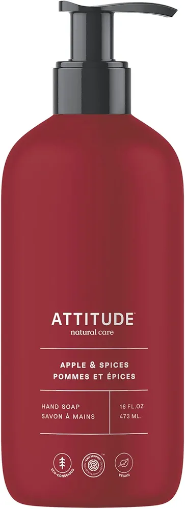 ATTITUDE Liquid Hand Soap, EWG Verified, Plant and Mineral-Based, Vegan Personal Care Products, Apple & Spices, 16 Fl Oz