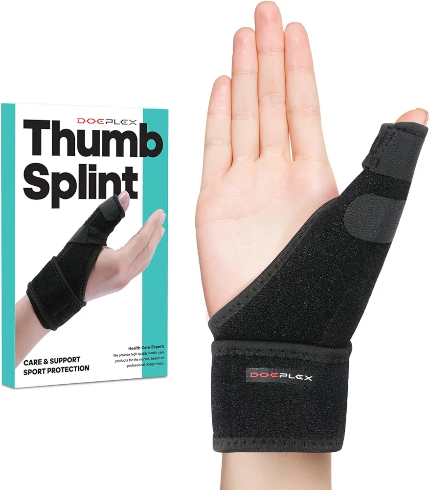 Trigger Thumb Splint, Adjustable Thumb Spica Support Brace Stabilizer for Arthritis Pain, Sprains, Tendonitis Relief, One Size Fits Right or Left Hand (Black)