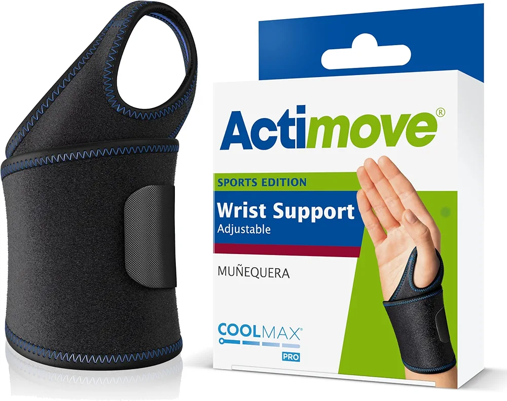 Actimove Sports Edition Wrist Support Adjustable with COOLMAX AIR Technology - For Pain Management of Weak, Injured or Sprained Wrists - Left/Right Wear - Black, Universal Size​