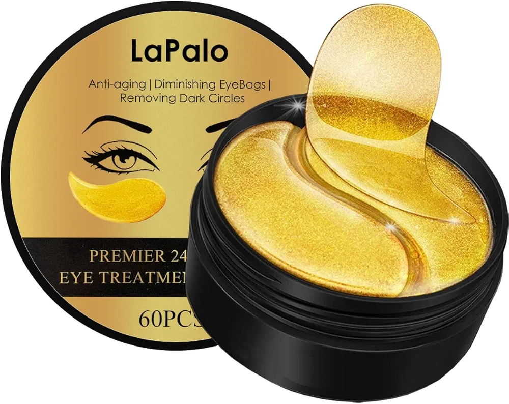 LaPalo Under Eye Patches - 24K Gold Under Eye Masks - Anti-aging Collagen Hyaluronic Acid Eye Mask for Diminish Dark Cirles, Wrinkles, Puffiness & Bags - 60 pcs