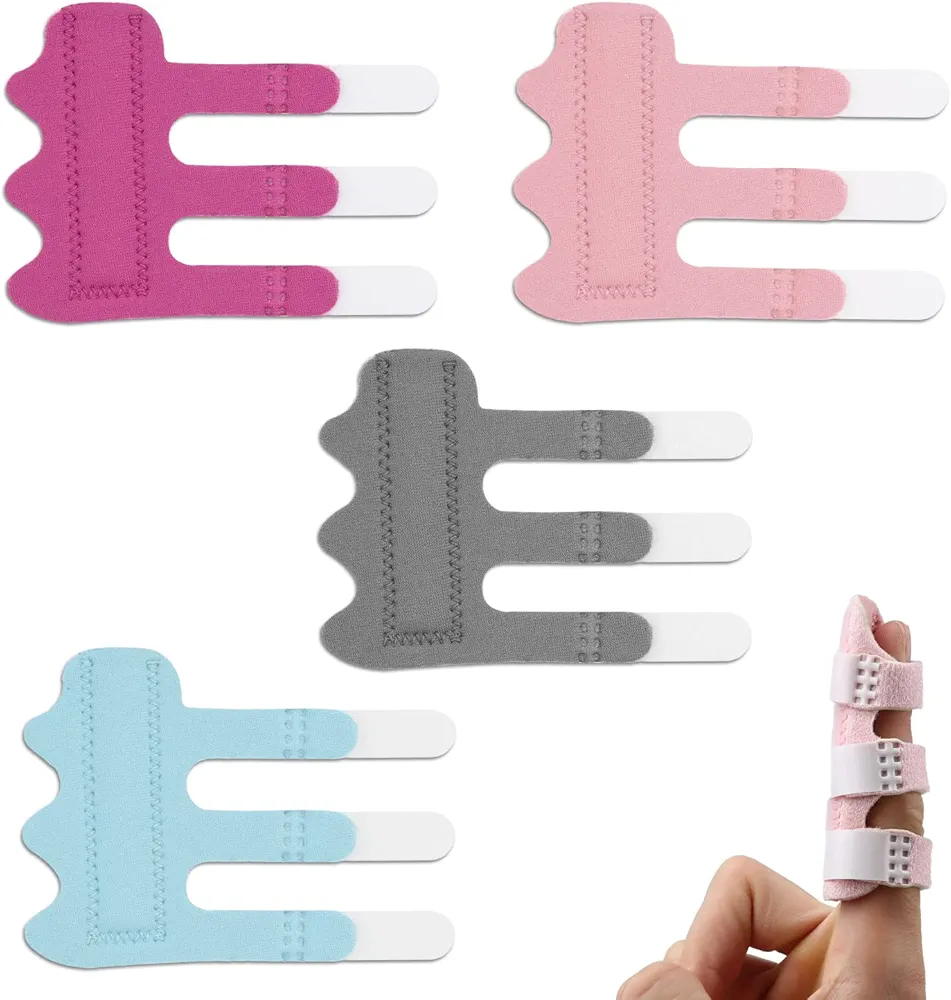 4pcs Finger Splints, Upgraded Finger Straightener with 3 Finger Straps, Finger Stabilizer Brace Finger Support for Trigger Broken and Strained Fingers (4 Colors)