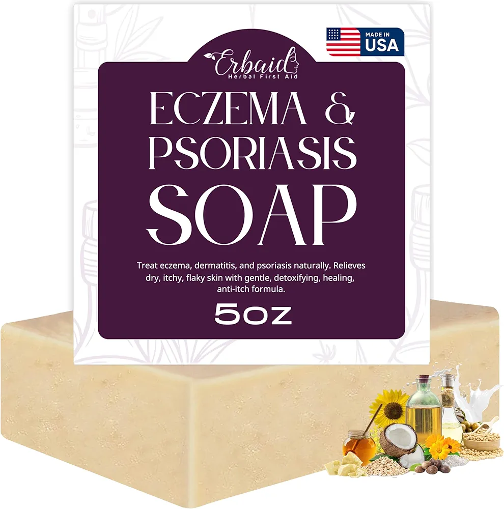 Eczema Soap Bar for Face and Body – All Natural Dermatitis, Psoriasis Treatment for Dry Itchy Sensitive Skin Relief – Gentle Detoxifying, Healing, Anti-Itch, Oatmeal Goat Milk Wash for Kids, & Adults