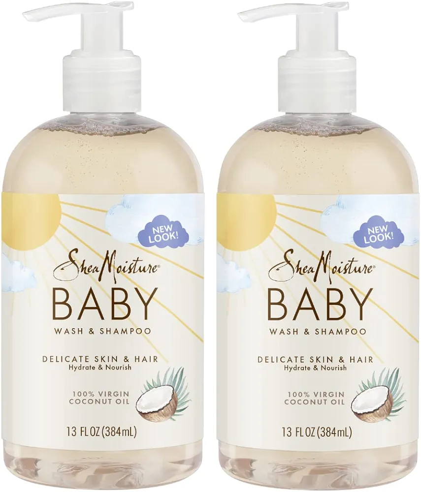 Shea Moisture Baby Essentials, 100% Virgin Coconut Oil Baby Body Wash & Shampoo, Skin Care for Newborn Baby and Kids, Pack of 2 -13 Fl Oz