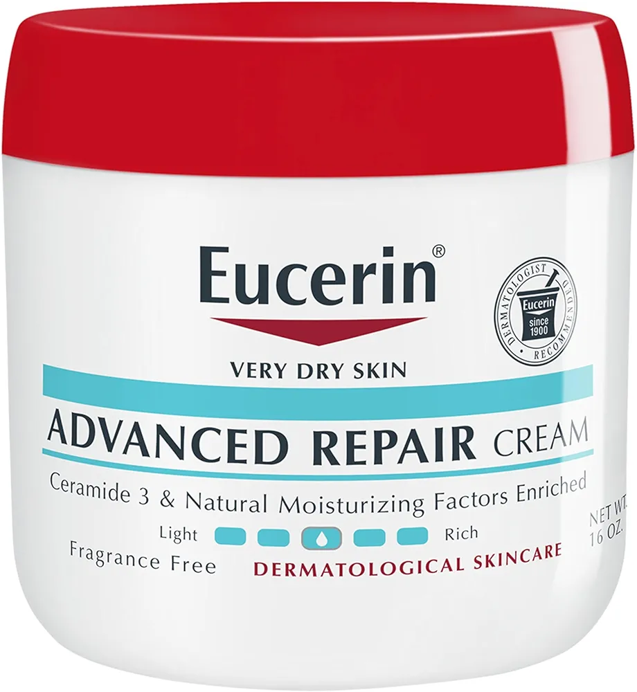 Eucerin Advanced Repair Body Cream for Very Dry Skin, Fragrance Free Daily Body Moisturizer, 16 Oz Jar