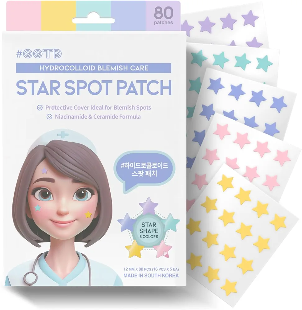 Star Spot Acne/Pimple Patch For Face, Hydrocolloid, Niacinamide, Ceramide, Cute Pastel Colors, Protecting & Healing, Prevent scarring, Blemish remover, Ideal for Blemish Spots, made in Korea 80 counts