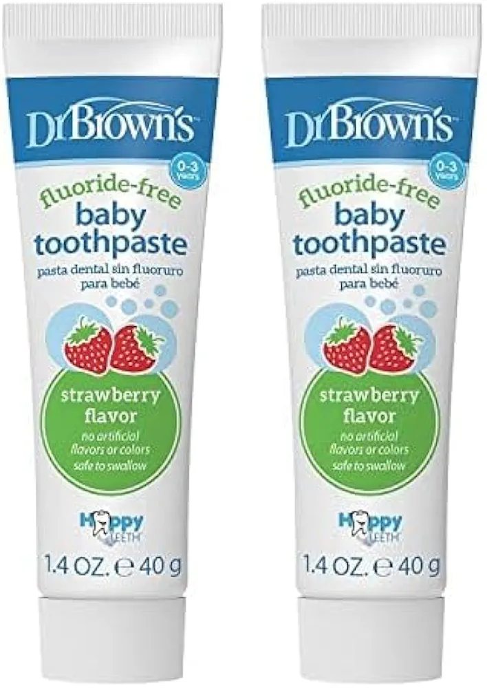 Dr. Brown's Fluoride-Free Baby Toothpaste, Infant & Toddler Oral Care, Strawberry, 2-Pack, 1.4oz/40g, 0-3 Years