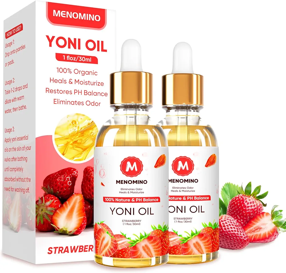 2 Pack Yoni Oil for Women - Organic Strawberry Feminine Oil, Feminine Deodorant - pH Balance - Eliminates Odor - Vaginal Moisturizer, 100% Natural Yoni Essential Oil, 1 fl oz/pc