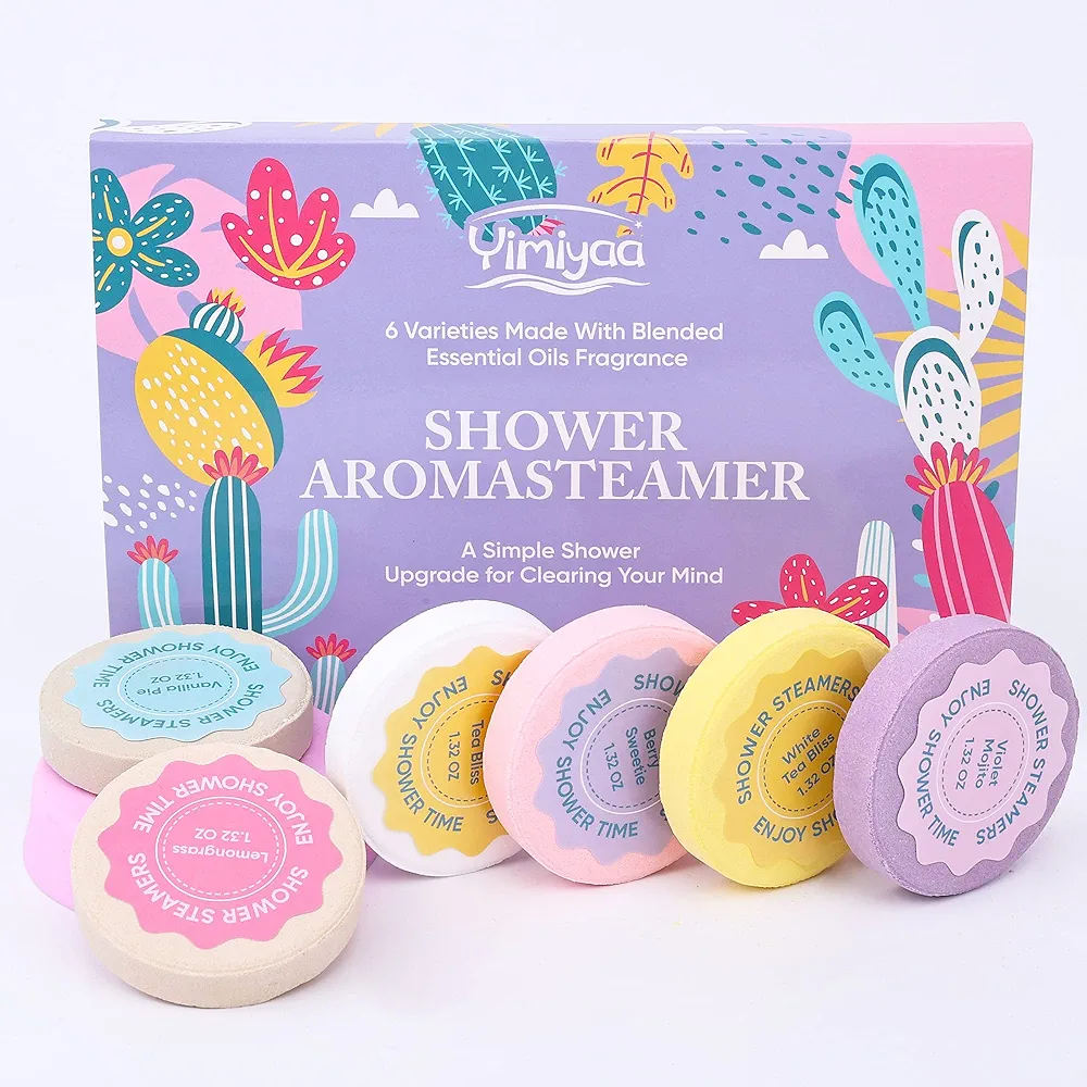 Variety Pack of 6 Shower Steamers with Essential Oils. Self Care and Relaxation Birthday Gifts,Yimiyaa Spa Fizzies Bath Bomb Kit, Birthday Christmas Holiday Gifts for Women, Girls, Boys