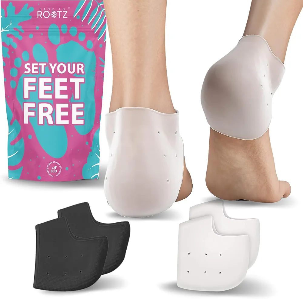 Heel Protectors for Shoes - 2 Pairs (4 Pieces) Gel Heel Cup, Heel Gel Pads, Padded Heel Socks, Silicone Heel Protector, Gel Heel Sleeves, Gel Heel Pads - White & Black