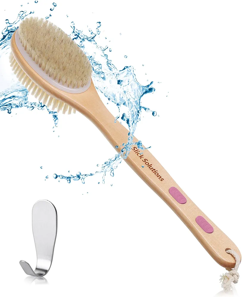 Slick- Shower Brush, Double Sided Shower Brush, Back Scrubber, Bath Brush, Back Brush, Back Brush Long Handle for Shower, Shower Brushes for Your Back, Bath Brush Long Handle for Shower